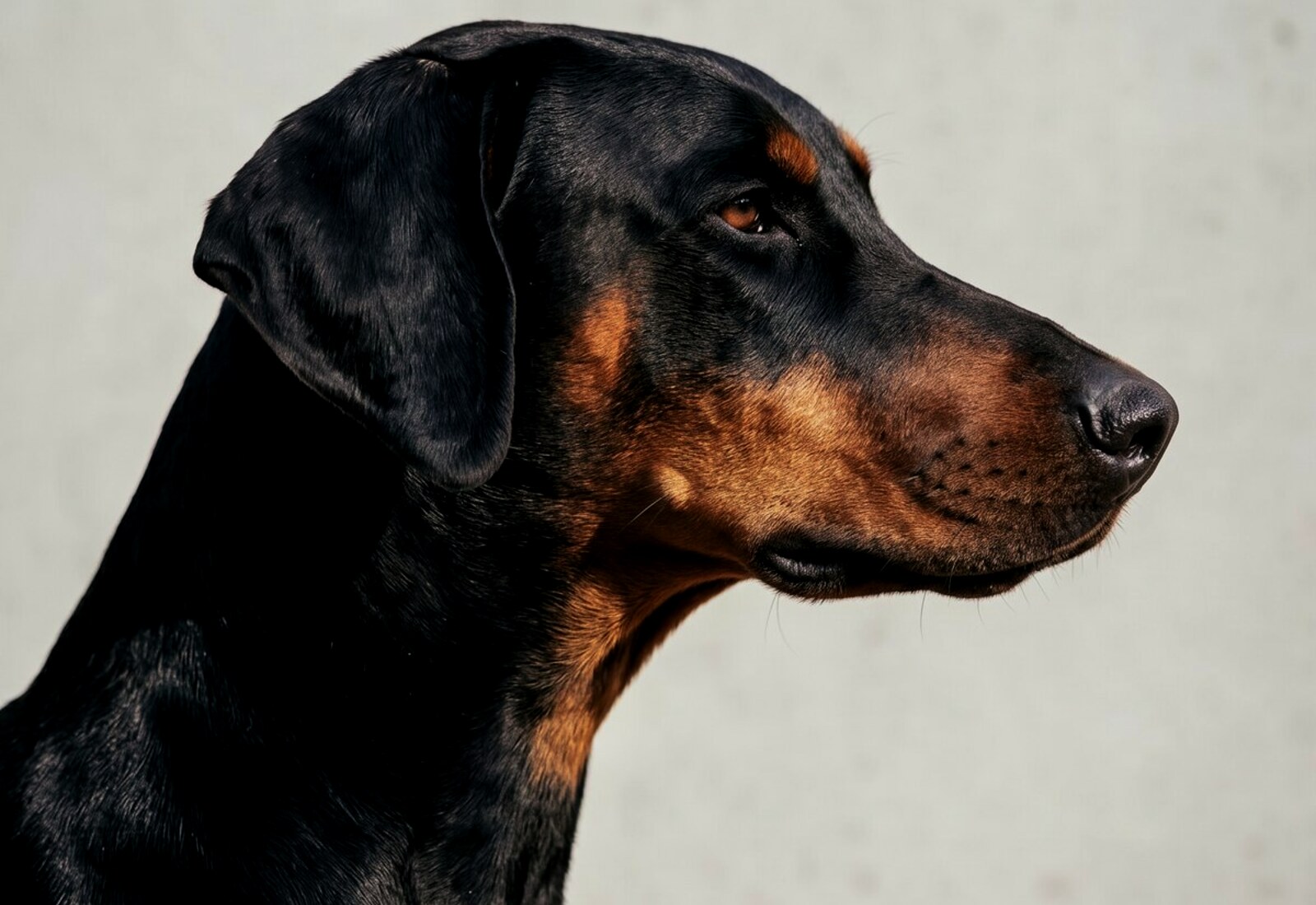Profil d’un Dobermann naturel du Domaine de Veyrac, oreilles non coupées